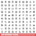 100 internet icons set, outline style Royalty Free Stock Photo