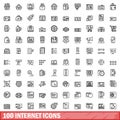 100 internet icons set, outline style Royalty Free Stock Photo