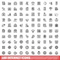 100 internet icons set, outline style Royalty Free Stock Photo