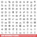 100 internet icons set, outline style Royalty Free Stock Photo