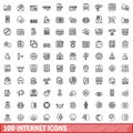 100 internet icons set, outline style Royalty Free Stock Photo