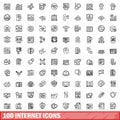 100 internet icons set, outline style Royalty Free Stock Photo