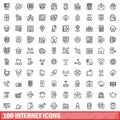 100 internet icons set, outline style Royalty Free Stock Photo