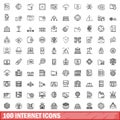 100 internet icons set, outline style Royalty Free Stock Photo