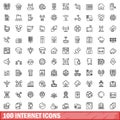 100 internet icons set, outline style Royalty Free Stock Photo