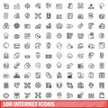 100 internet icons set, outline style Royalty Free Stock Photo