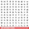 100 internet icons set, outline style Royalty Free Stock Photo