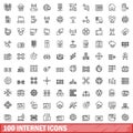 100 internet icons set, outline style Royalty Free Stock Photo