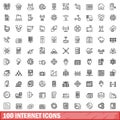 100 internet icons set, outline style Royalty Free Stock Photo