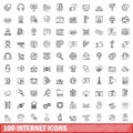 100 internet icons set, outline style Royalty Free Stock Photo