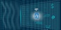 Internet interface security on blue virtual screen with customer secure connection Icons