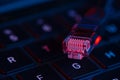 Internet lan cable on the keyboard. Internet protection and security, hacking Royalty Free Stock Photo