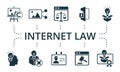 Internet Law icon set. Collection contain pack of pixel perfect creative icons. Internet Law elements set Royalty Free Stock Photo