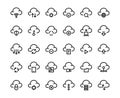Internet line icons. Black contour symbols. Isolated outline cloud signs. Connection status, data exchange and download