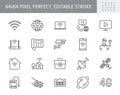 Internet line icons. Vector illustration include icon - satellite dish, provider, wifi, cctv camera, laptop, optical