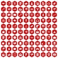 100 internet marketing icons hexagon red Royalty Free Stock Photo