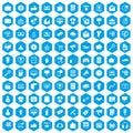 100 internet marketing icons set blue Royalty Free Stock Photo