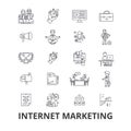 Internet marketing, seo, online, shopping, social media, digital, money, web line icons. Editable strokes. Flat design Royalty Free Stock Photo