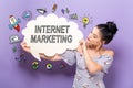 Internet Marketing with woman holding a speech bubble