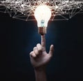 Internet network with creative light bulb. Business technology concept Royalty Free Stock Photo