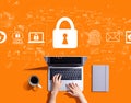 Internet network security concept with person using a laptop Royalty Free Stock Photo