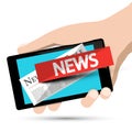 Internet News Design. Phone App with Human Hand.