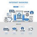 Internet online banking concept flat line art vector icons Royalty Free Stock Photo