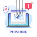 Internet phishing, stealing credit card data, account password and user id. Concept of hacking personal information via