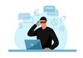 Internet phone crime. Conceptual illustration of online internet fraud, cybercrime, data hacking. Cartoon design Royalty Free Stock Photo