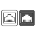 Internet plug connector line and glyph icon. Network port vector illustration isolated on white. Computer connector