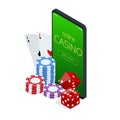 Internet poker game. Poker cards, chips game elements. Isometric Online Casino Gambling Concept. Royalty Free Stock Photo