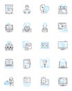 Internet Protection linear icons set. Firewall, Antivirus, Malware, Encryption, Phishing, Cybersecurity, Patching line