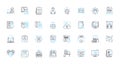 Internet Protection linear icons set. Firewall, Antivirus, Malware, Encryption, Phishing, Cybersecurity, Patching line