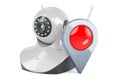 Internet Protocol camera with map pointer. 3D rendering Royalty Free Stock Photo