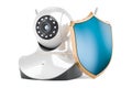 Internet Protocol camera with shield, 3D rendering Royalty Free Stock Photo