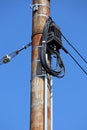 Internet router on a pole outdoor with cables Royalty Free Stock Photo
