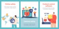 Internet Safety Cartoon Banners. Computer Security, Privacy, Data Protection, Virtual Private Network Concept for Poster