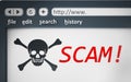 Internet scam browser page with jolly roger. 3D illustration