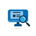 Internet search icon. Computer screen and magnifying glass symbol. Blue symbol on white background. Vector Royalty Free Stock Photo