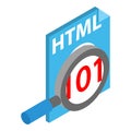 Internet search icon isometric vector. Magnifying glass and html file icon