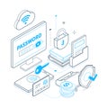 Internet security - black and blue isometric line illustration