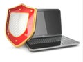 Internet security concept. Laptop and shield.