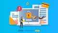 internet security concept with people character. password phishing attack. stealing personal information data web landing page, Royalty Free Stock Photo