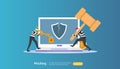 internet security concept with tiny people character. password phishing attack. stealing personal data. web landing page, banner, Royalty Free Stock Photo