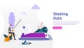 internet security concept with tiny people character. password phishing attack. stealing personal data. web landing page, banner, Royalty Free Stock Photo