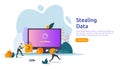 internet security concept with tiny people character. password phishing attack. stealing personal data. web landing page, banner, Royalty Free Stock Photo