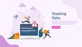 internet security concept with tiny people character. password phishing attack. stealing personal data. web landing page, banner, Royalty Free Stock Photo