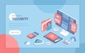 Internet security, Cybersecurity, Protection of personal data. Password protection, touch id, face id. Isometric vector illustrati