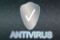 Internet security. Dark background with digital silver shield. Antivirus premium protection. Cyber defense concept