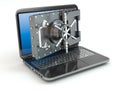 Internet security.Laptop and opening safe deposit box's door.
